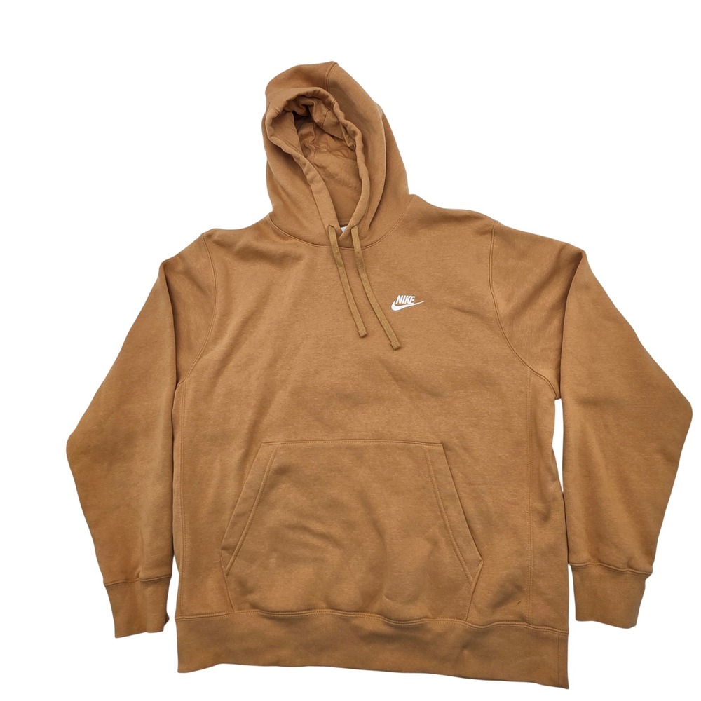 Nike Hoodie Mens L Brown Sportswear Club Fleece Pullover Athleisure Streetwear